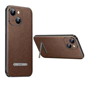 For iPhone 14 SULADA Famous Artisan Series Litchi Leather PC + TPU Phone Case(Brown)