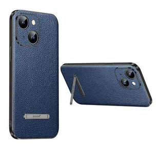 For iPhone 14 Plus SULADA Famous Artisan Series Litchi Leather PC + TPU Phone Case(Blue)