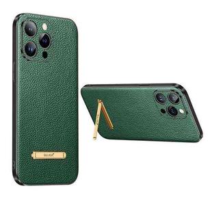 For iPhone 14 Pro SULADA Famous Artisan Series Litchi Leather PC + TPU Phone Case(Dark Green)