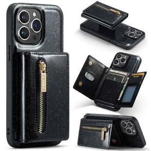 For iPhone 14 Pro DG.MING M3 Series Glitter Powder Card Bag Leather Case(Black)