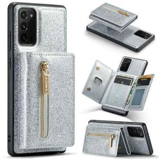For Samsung Galaxy Note20 DG.MING M3 Series Glitter Powder Card Bag Leather Case(Silver)
