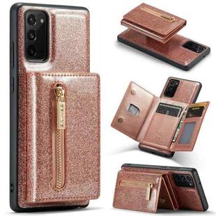 For Samsung Galaxy Note20 DG.MING M3 Series Glitter Powder Card Bag Leather Case(Rose Gold)