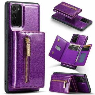 For Samsung Galaxy Note20 DG.MING M3 Series Glitter Powder Card Bag Leather Case(Dark Purple)