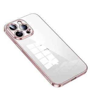 For iPhone 14 Pro Max SULADA Shine Through Series Plating TPU Transparent Phone Protective Case(Pink)