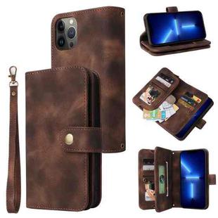 For iPhone 12 Pro Multifunctional Card Slot Zipper Wallet Flip Leather Phone Case(Brown)