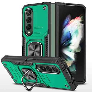 For Samsung Galaxy Z Fold4 Magnetic Armor Shockproof TPU + PC Phone Case with Metal Ring Holder(Dark Green)