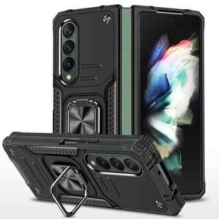 For Samsung Galaxy Z Fold4 Magnetic Armor Shockproof TPU + PC Phone Case with Metal Ring Holder(Black)