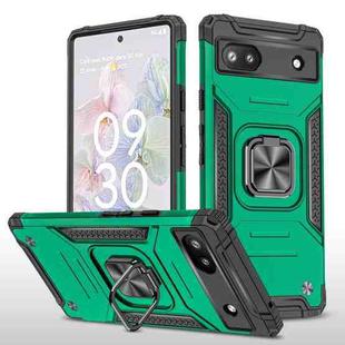 For Google Pixel 6A Magnetic Armor Shockproof TPU + PC Phone Case with Metal Ring Holder(Dark Green)