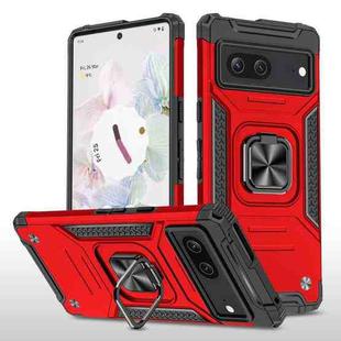 For Google Pixel 7 Magnetic Armor Shockproof TPU + PC Phone Case with Metal Ring Holder(Red)