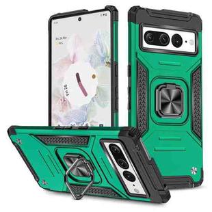 For Google Pixel 7 Pro Magnetic Armor Shockproof TPU + PC Phone Case with Metal Ring Holder(Dark Green)