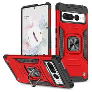 For Google Pixel 7 Pro Magnetic Armor Shockproof TPU + PC Phone Case with Metal Ring Holder(Red)