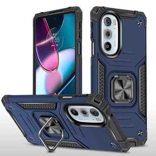 For Motorola Edge 30 Pro Magnetic Armor Shockproof TPU + PC Phone Case with Metal Ring Holder(Blue)