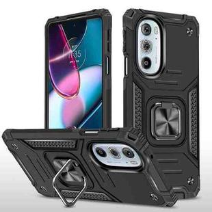 For Motorola Edge 30 Pro Magnetic Armor Shockproof TPU + PC Phone Case with Metal Ring Holder(Black)