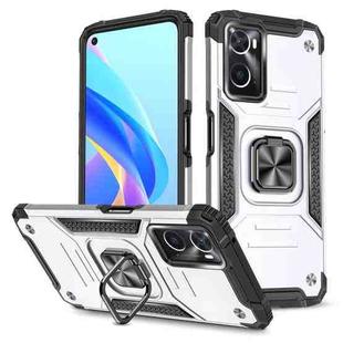For OPPO A36 / A76 Magnetic Armor Shockproof TPU + PC Phone Case with Metal Ring Holder(Silver)
