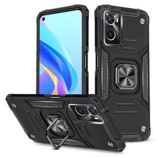 For OPPO A36 / A76 Magnetic Armor Shockproof TPU + PC Phone Case with Metal Ring Holder(Black)