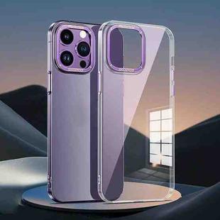 For iPhone 14 Pro Max Metal Lens Ring Clear PC Phone Case(Deep Purple)