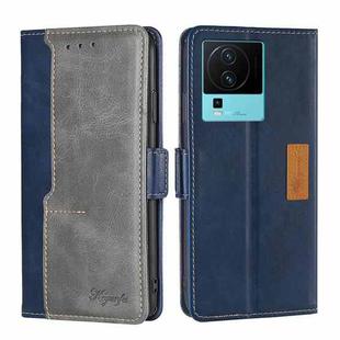 For vivo iQOO Neo7 Contrast Color Side Buckle Leather Phone Case(Blue+Grey)