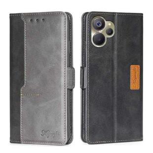 For Realme 9i 5G Global/10 5G Contrast Color Side Buckle Leather Phone Case(Black+Grey)