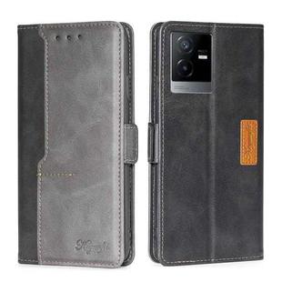 For vivo T2x 5G/Y73t/iQOO Z6x Contrast Color Side Buckle Leather Phone Case(Black+Grey)