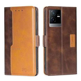 For vivo T2x 5G/Y73t/iQOO Z6x Contrast Color Side Buckle Leather Phone Case(Dark Brown+Gold)