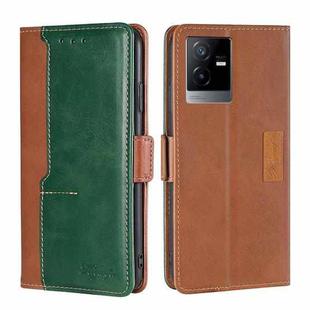 For vivo T2x 5G/Y73t/iQOO Z6x Contrast Color Side Buckle Leather Phone Case(Light Brown+Green)