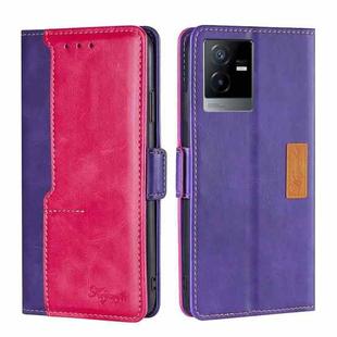 For vivo T2x 5G/Y73t/iQOO Z6x Contrast Color Side Buckle Leather Phone Case(Purple+Rose Red)