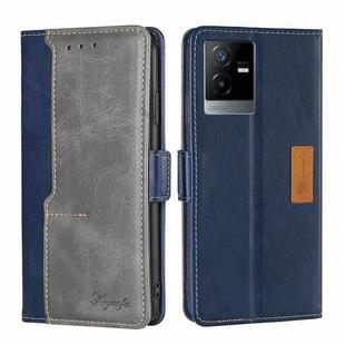 For vivo T2x 5G/Y73t/iQOO Z6x Contrast Color Side Buckle Leather Phone Case(Blue+Grey)