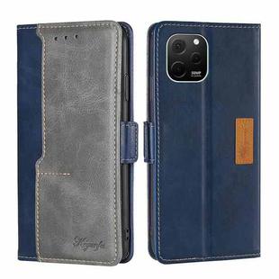 For Huawei nova Y61 Contrast Color Side Buckle Leather Phone Case(Blue+Grey)