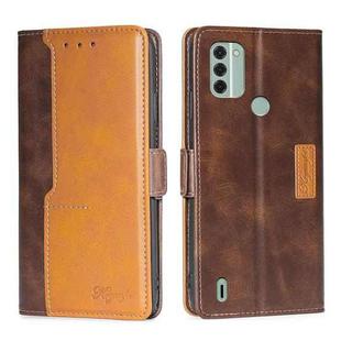 For Nokia C31 Contrast Color Side Buckle Leather Phone Case(Dark Brown+Gold)