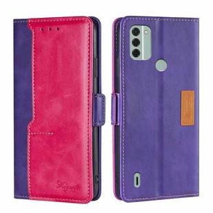 For Nokia C31 Contrast Color Side Buckle Leather Phone Case(Purple+Rose Red)