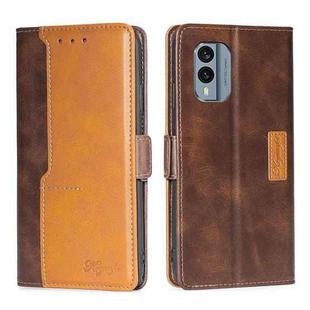 For Nokia X30 5G Contrast Color Side Buckle Leather Phone Case(Dark Brown+Gold)