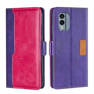 For Nokia X30 5G Contrast Color Side Buckle Leather Phone Case(Purple+Rose Red)