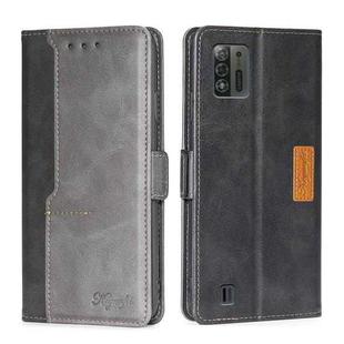 For ZTE Blade A52 Lite Contrast Color Side Buckle Leather Phone Case(Black+Grey)