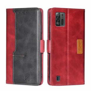 For ZTE Blade A52 Lite Contrast Color Side Buckle Leather Phone Case(Red+Black)