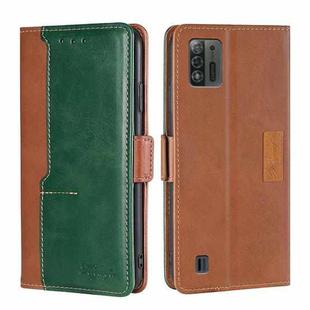 For ZTE Blade A52 Lite Contrast Color Side Buckle Leather Phone Case(Light Brown+Green)