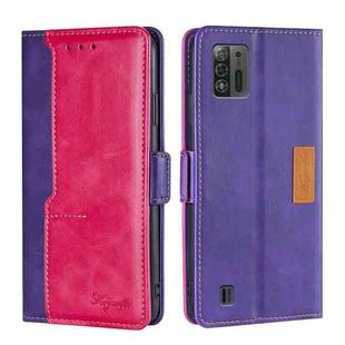 For ZTE Blade A52 Lite Contrast Color Side Buckle Leather Phone Case(Purple+Rose Red)