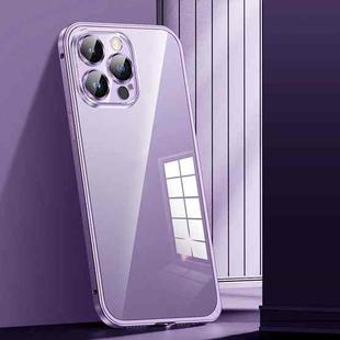 For iPhone 14 Pro Max Spring Buckle Metal Transparent Phone Case with Lens Protection(Dark Purple)