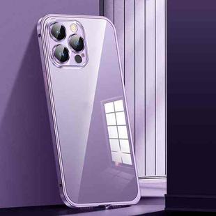 For iPhone 13 Pro Max Spring Buckle Metal Transparent Phone Case with Lens Protection(Dark Purple)