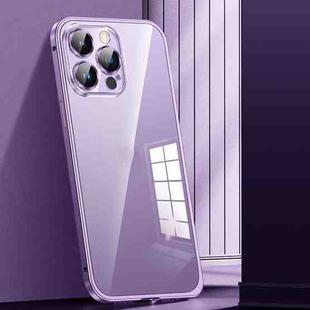 For iPhone 12 Pro Max Spring Buckle Metal Transparent Phone Case with Lens Protection(Dark Purple)