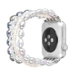 For Apple Watch 5 & 4 40mm / 3 & 2 & 1 38mm Pearl Crystal Watch Band(Pearl + White Crystal)