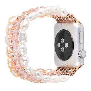 For Apple Watch 5 & 4 44mm / 3 & 2 & 1 42mm Pearl Crystal Watch Band(Pearl + Pink Crystal)
