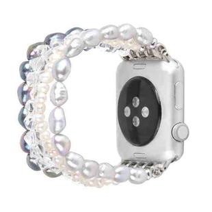 For Apple Watch 5 & 4 44mm / 3 & 2 & 1 42mm Pearl Crystal Watch Band(Pearl + White Crystal)