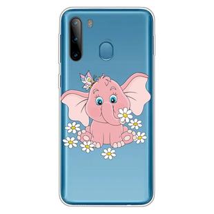 For Galaxy A21 Shockproof Painted Transparent TPU Protective Case(Little Pink Elephant)