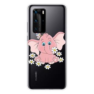 For Huawei P40 Shockproof Painted Transparent TPU Protective Case(Little Pink Elephant)