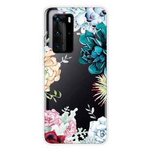 For Huawei P40 Shockproof Painted Transparent TPU Protective Case(Gem Flower)