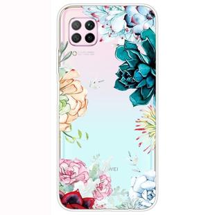 For Huawei P40 Lite Shockproof Painted Transparent TPU Protective Case(Gem Flower)