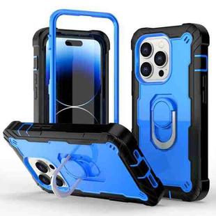 For iPhone 14 Pro Max Two-color Ring Holder Phone Case(Black + Blue)