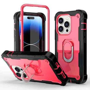 For iPhone 14 Pro Max Two-color Ring Holder Phone Case(Black + Rose Red)