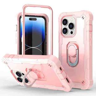 For iPhone 14 Pro Two-color Ring Holder Phone Case(Rose Gold)