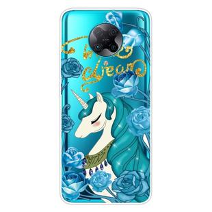 For Xiaomi Redmi K30 Pro Shockproof Painted Transparent TPU Protective Case(Blue Flower Unicorn)